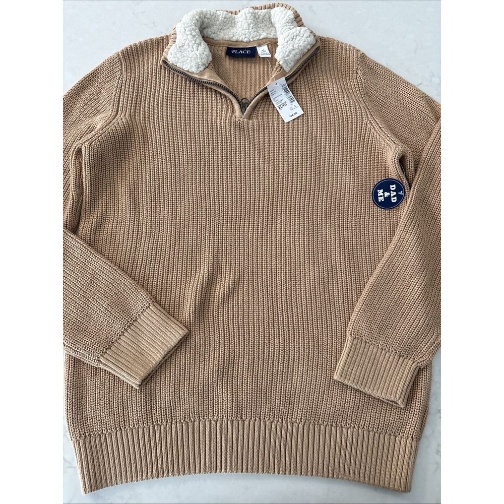 The Children Place Sweater 1/4 Zip Sherpa Collar Boys XL 14 Mocha Brown NWT